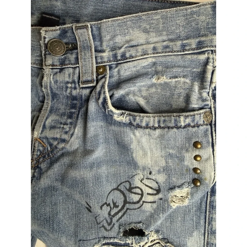 Distressed Street Artist TRUE RELIGION ROCCO Patchwork Relaxed SKINNY Jeans Sz30
